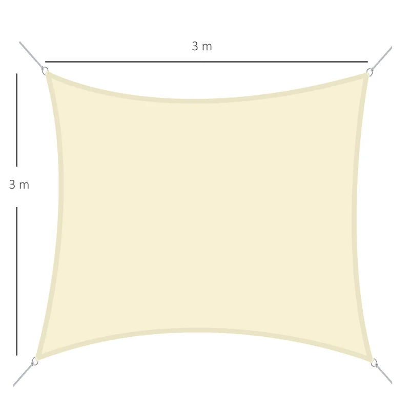 Outsunny Toldo Vela de Sombra Cuadrado 3x3 m Toldo de Terraza de Poliéster con Anillo de Acero Inoxidable y Cuerdas para Jardín Patio Crema