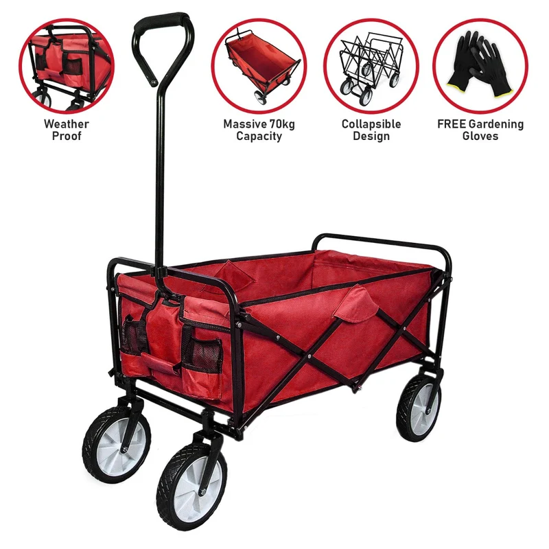 Carretilla De Jardín Plegable Roja Para Jardinería Con Funda Impermeable