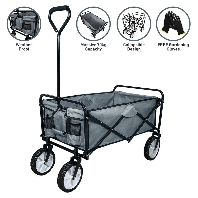 Carretilla De Jardín Plegable Gris Para Jardinería Con Funda Impermeable