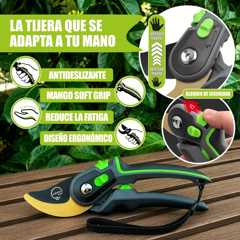 GREEN GOF Tijeras De Podar Profesionales Premium, Hoja De Titanio Y Acero Japonés Sk5, Cortes De Hasta 35 Mm.