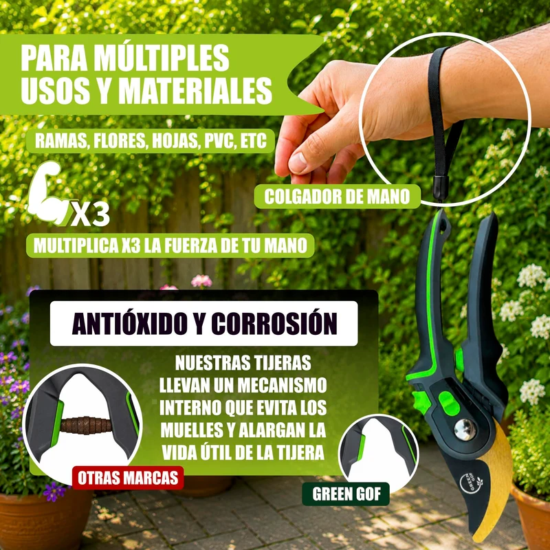GREEN GOF Tijeras De Podar Profesionales Premium, Hoja De Titanio Y Acero Japonés Sk5, Cortes De Hasta 35 Mm.