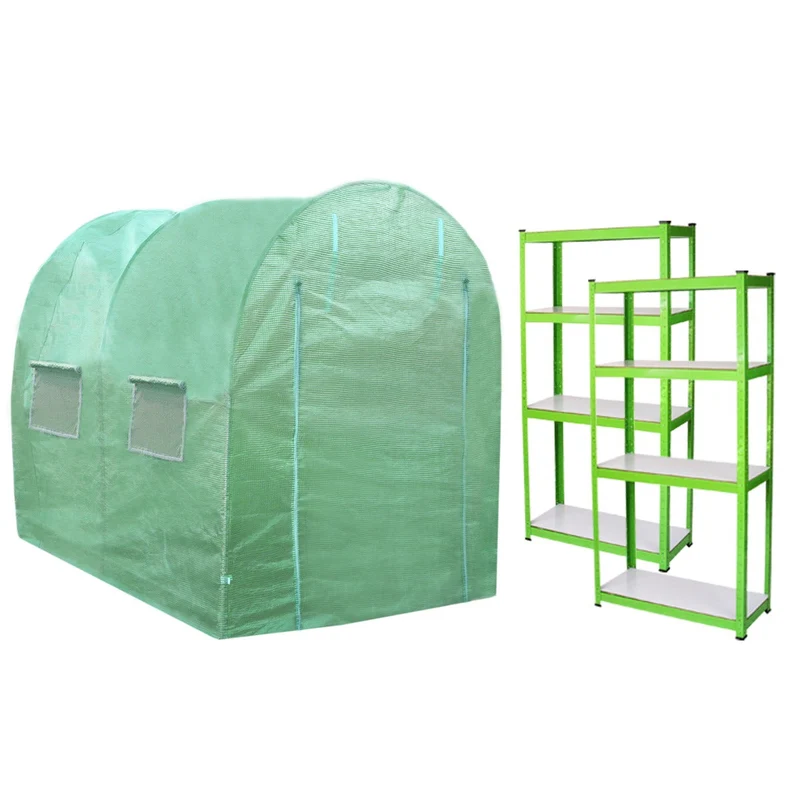 Invernadero Politúnel Con Estantería Galvanizada De Jardín Carpa De Cultivo 25mm 3 X 2m