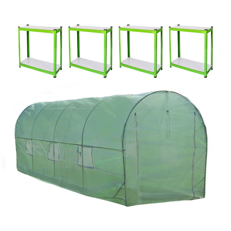 Invernadero Politúnel Con Estantería Galvanizada De Jardín Carpa De Cultivo 25mm 6m X 3m