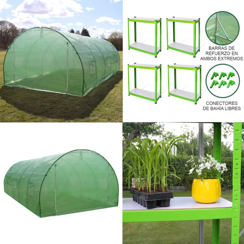 Invernadero Politúnel Con Estantería Galvanizada De Jardín Carpa De Cultivo 25mm 6m X 3m