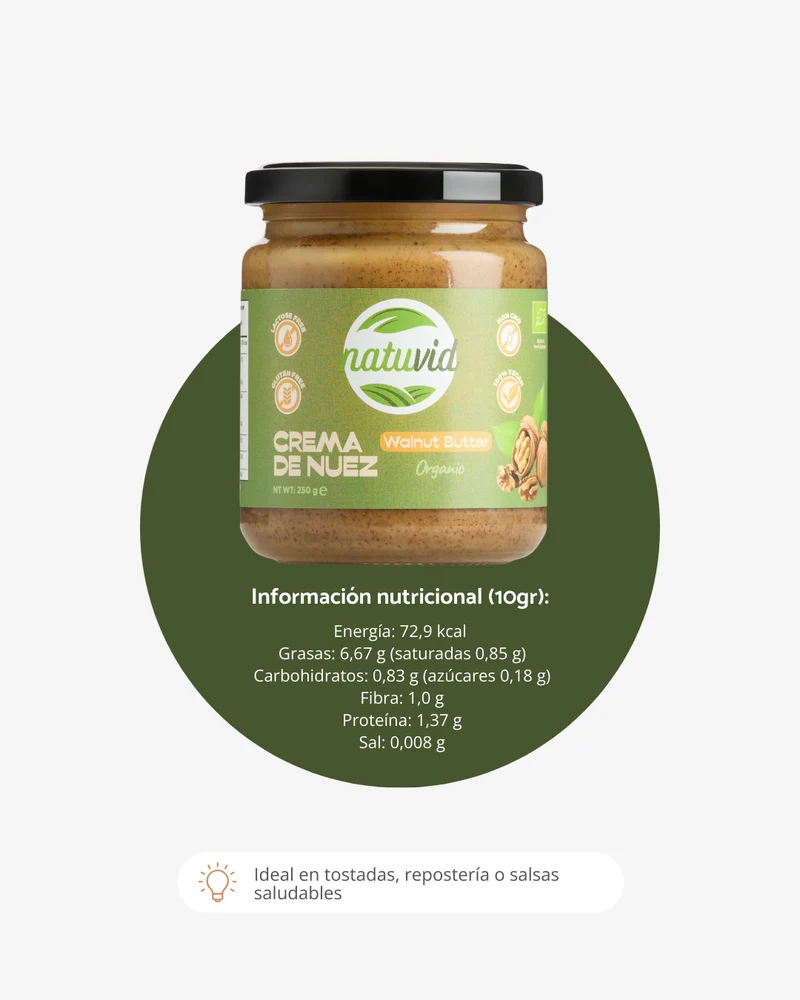 Crema de Nuez Natuvid BIO | 250gr | SIN GLUTEN | SIN LACTOSA | 100% VEGANA | NON-GMO | Sin Azúcares Añadidos