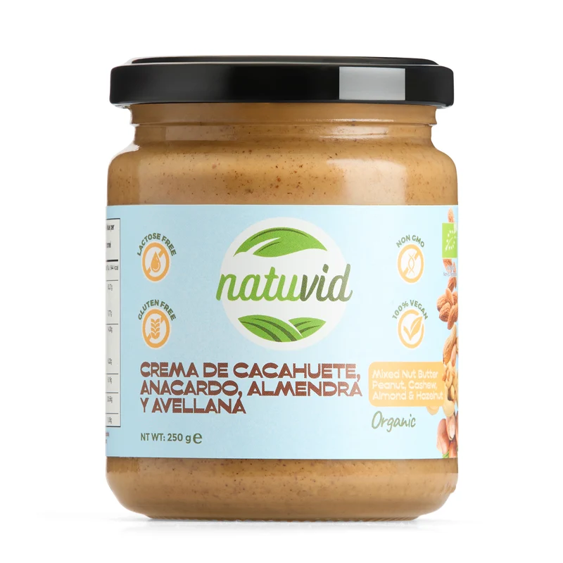 Crema Mix Frutos Secos BIO Natuvid | 250g | Vegana, Sin Gluten y Sin Lactosa | 100% Natural y Sin Azúcares Añadidos