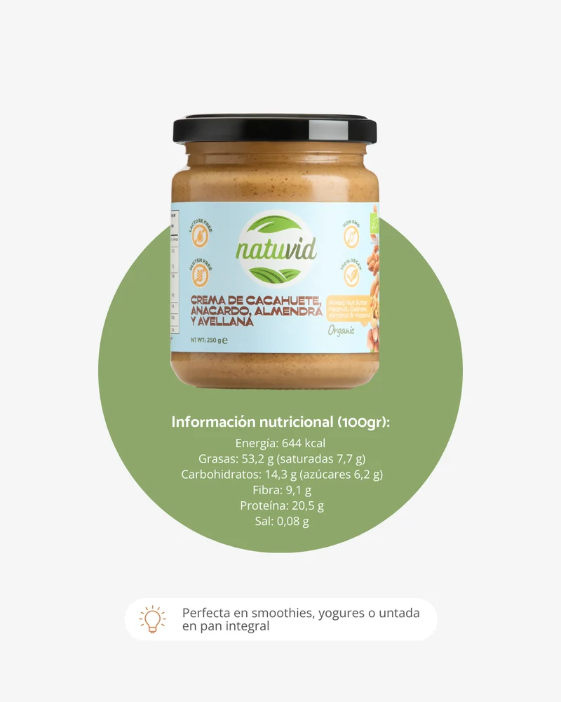 Crema Mix Frutos Secos BIO Natuvid | 250g | Vegana, Sin Gluten y Sin Lactosa | 100% Natural y Sin Azúcares Añadidos