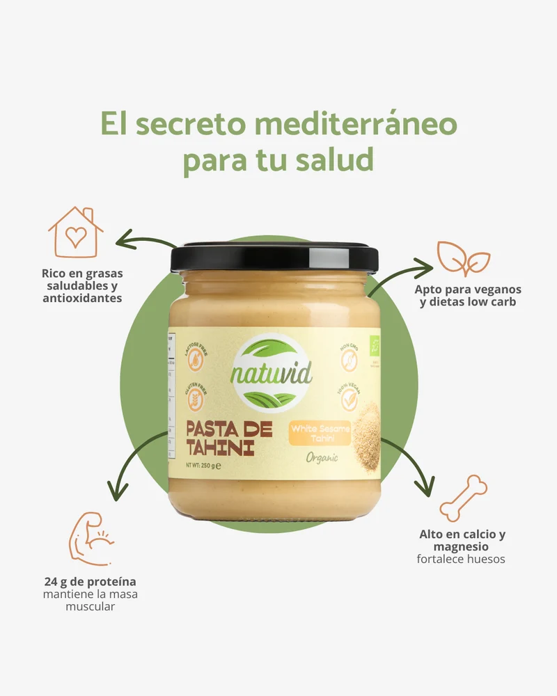 Tahini BIO Natuvid | 250g | 100% Natural | Sin Azúcar Añadido, Sin Gluten, Sin Lactosa – Vegana, Sin Aditivos