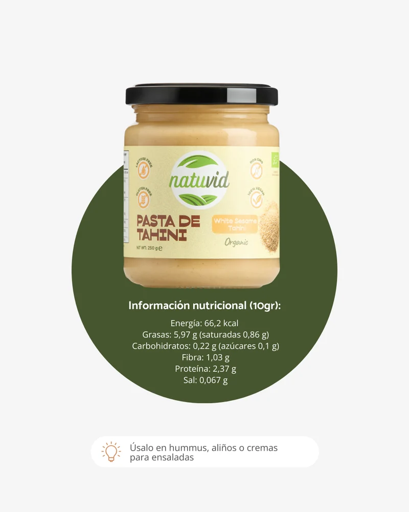 Tahini BIO Natuvid | 250g | 100% Natural | Sin Azúcar Añadido, Sin Gluten, Sin Lactosa – Vegana, Sin Aditivos