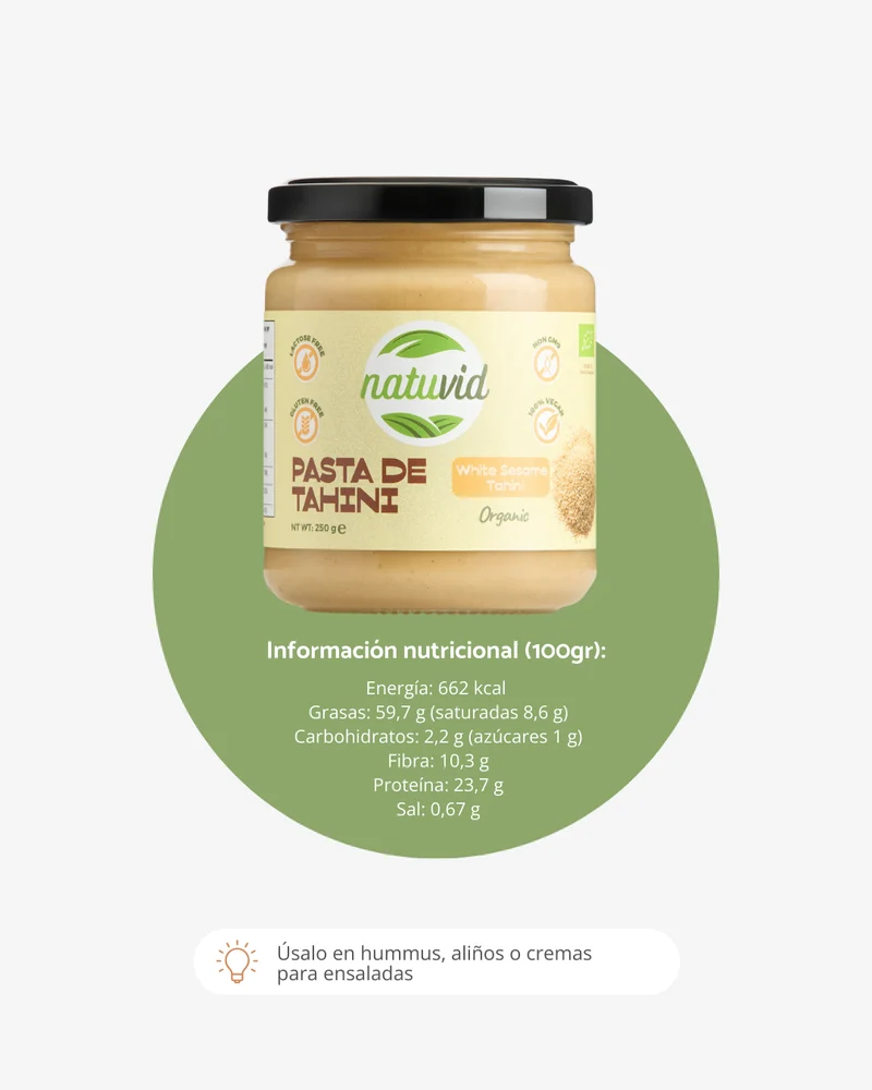 Tahini BIO Natuvid | 250g | 100% Natural | Sin Azúcar Añadido, Sin Gluten, Sin Lactosa – Vegana, Sin Aditivos