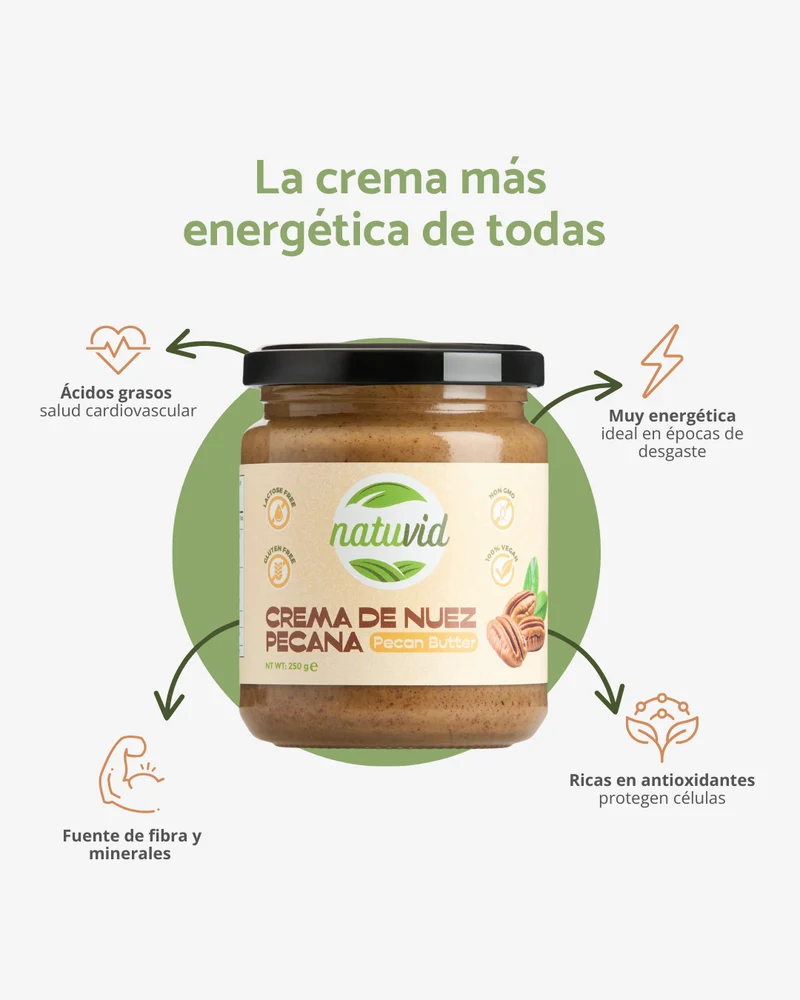 Crema de Nuez Pecana Natuvid | 100% NATURAL | 250gr | SIN GLUTEN | SIN LACTOSA | 100% VEGANA | NON-GMO