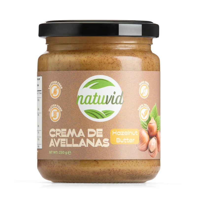 Crema de Avellanas NATUVID 100% Natural Tostada | 250g | Sin Gluten y Sin Lactosa | Ideal Keto, Low Carb y Vegana