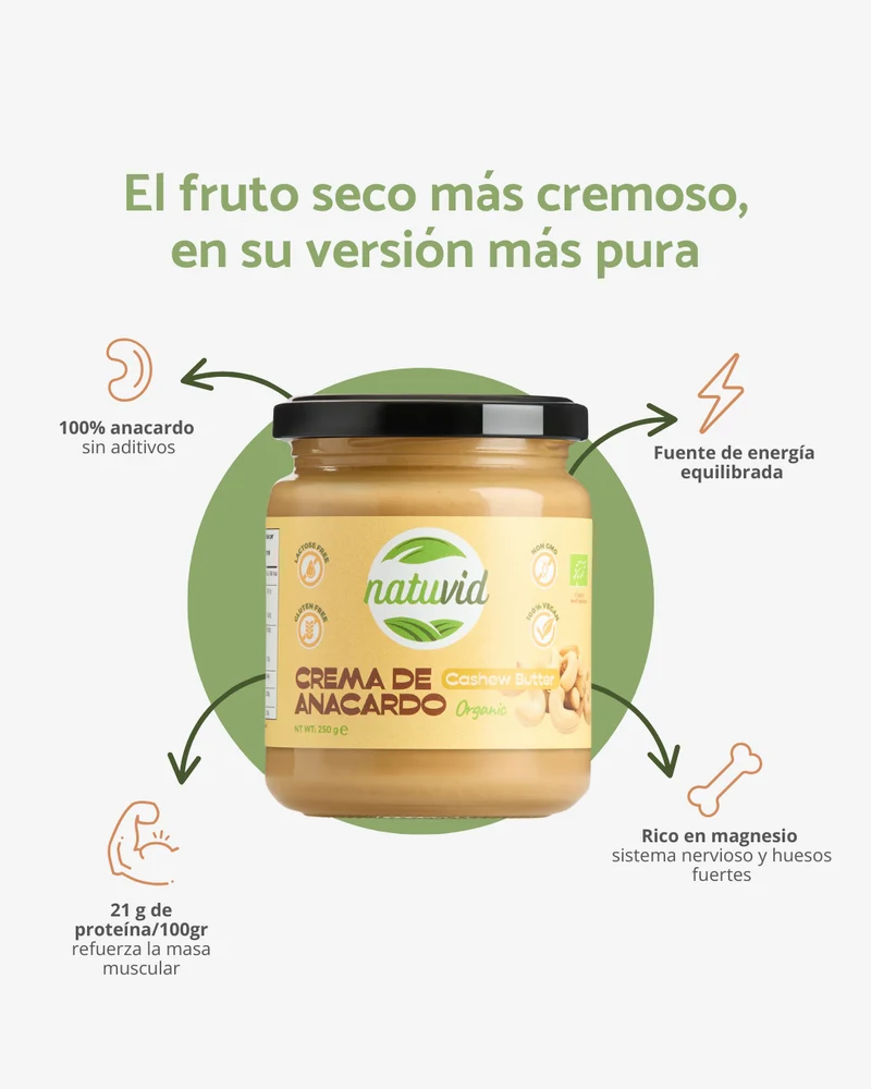 Crema de Anacardo BIO Natuvid | 250gr | SIN GLUTEN | SIN LACTOSA | 100% NATURAL | NON-GMO