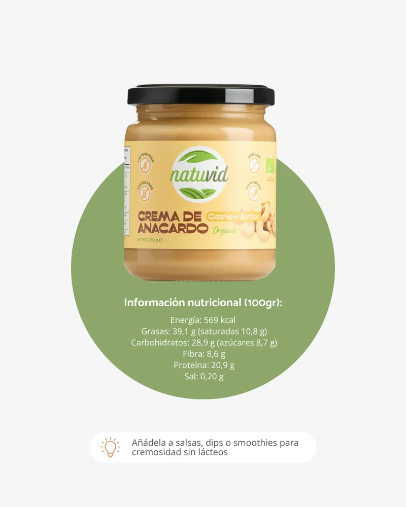 Crema de Anacardo BIO Natuvid | 250gr | SIN GLUTEN | SIN LACTOSA | 100% NATURAL | NON-GMO