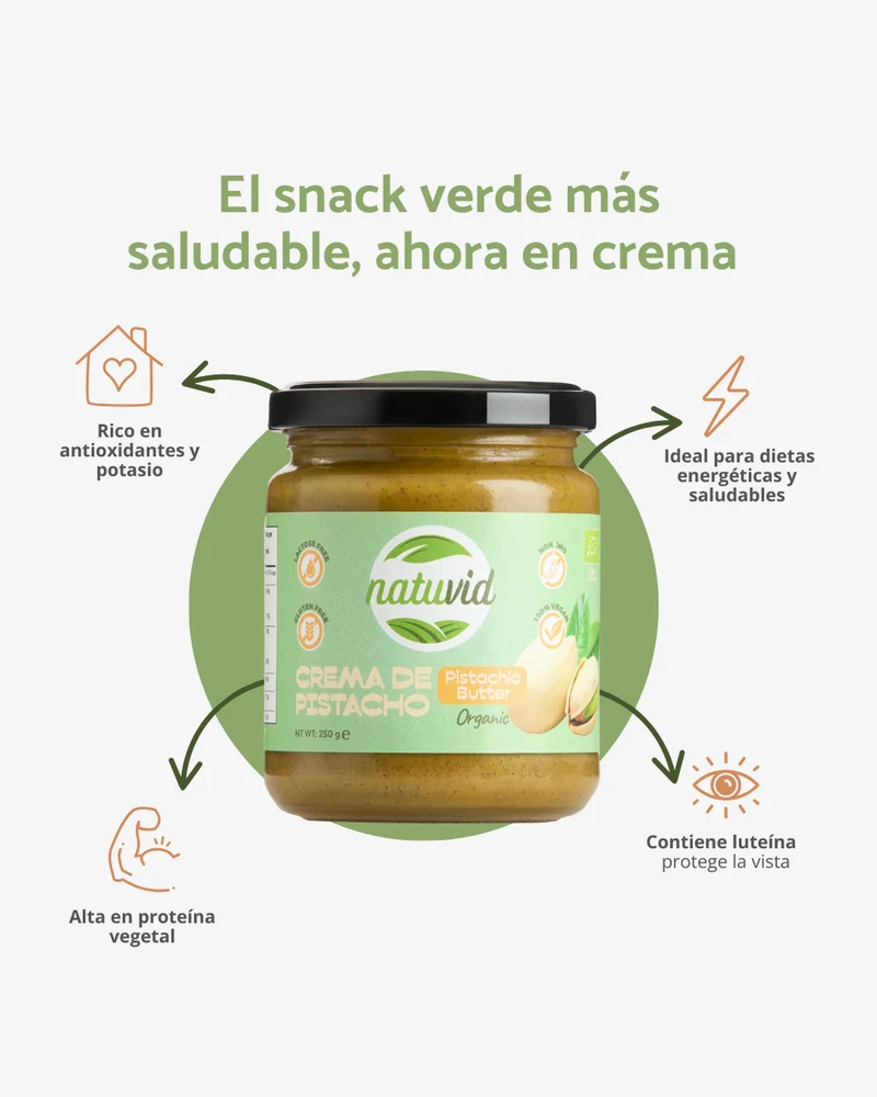Crema de Pistacho BIO Natuvid (250g) 100% Natural – Sin Azúcar Añadido, Sin Gluten, Sin Lactosa y Vegana