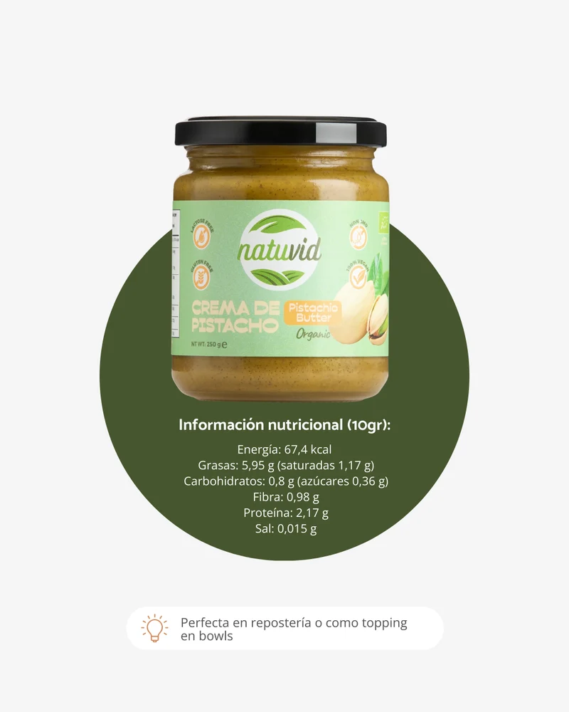 Crema de Pistacho BIO Natuvid (250g) 100% Natural – Sin Azúcar Añadido, Sin Gluten, Sin Lactosa y Vegana