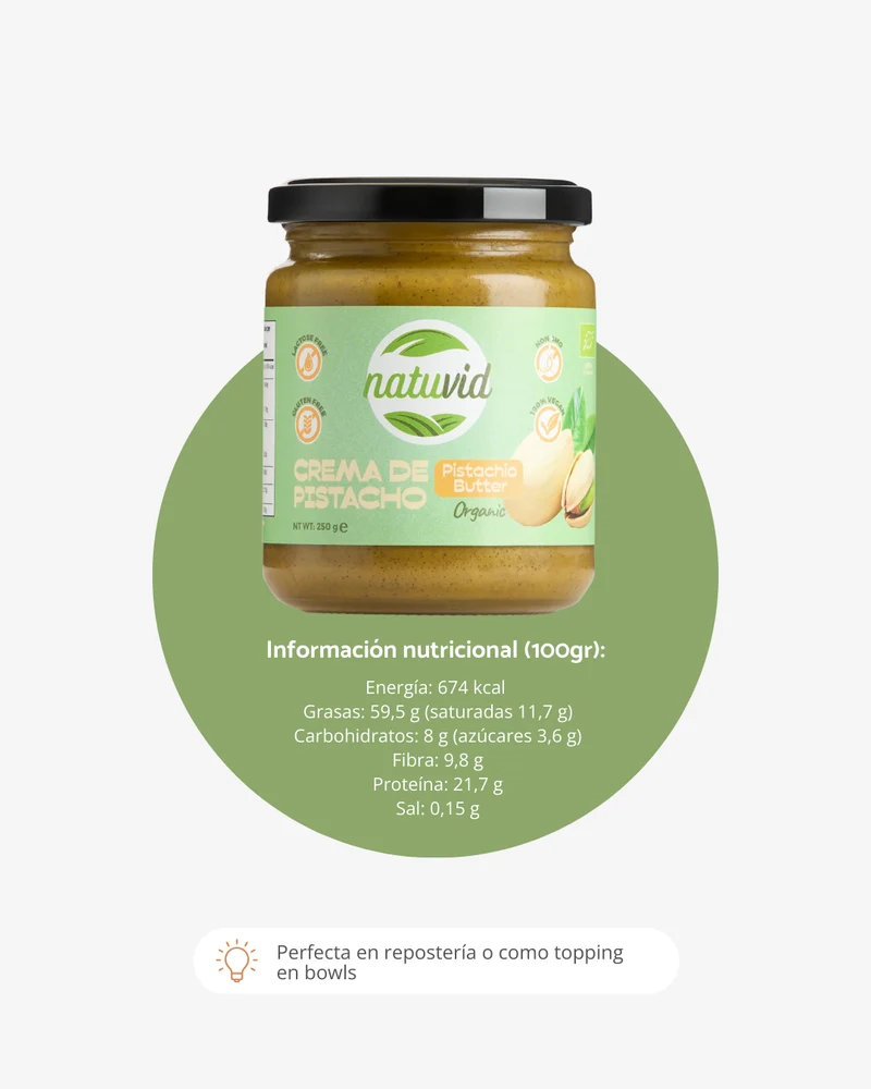 Crema de Pistacho BIO Natuvid (250g) 100% Natural – Sin Azúcar Añadido, Sin Gluten, Sin Lactosa y Vegana