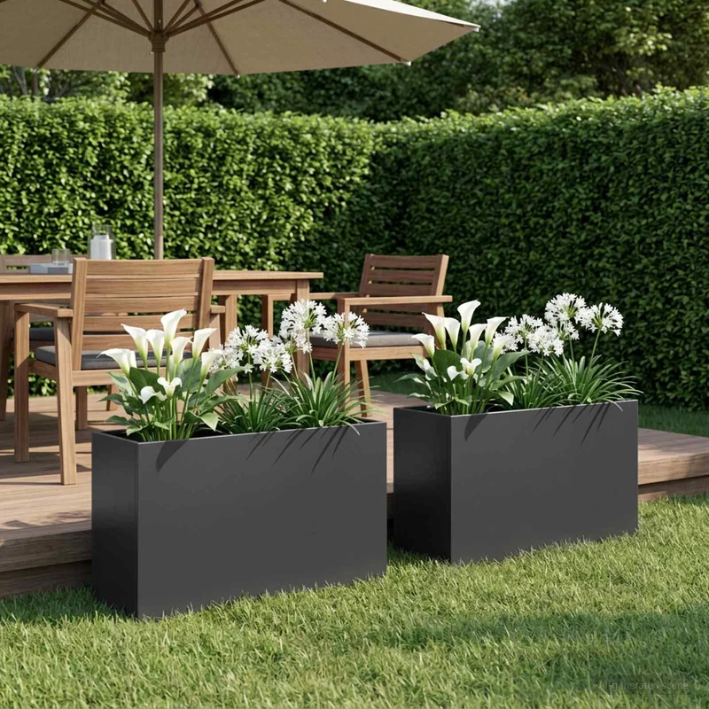 Macetero De Jardín 2 Uds. Negro 80 X 30 X 50 Cm