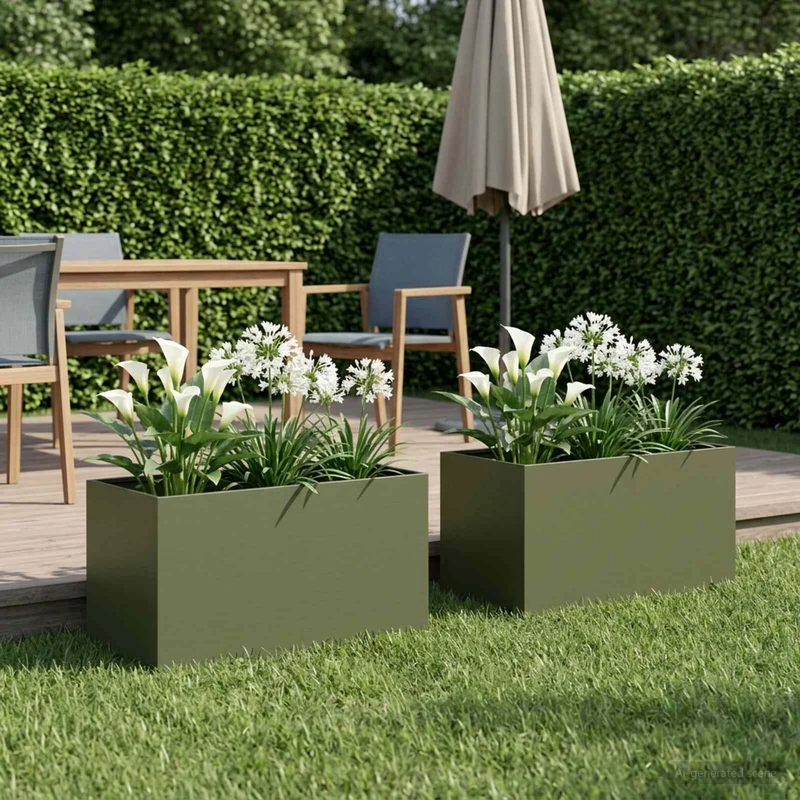 Macetero De Jardín 2 Uds. Verde Oliva 100 X 50 X 50 Cm