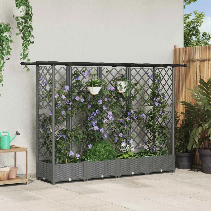 Cama Elevada Con Trellis Y Techo Gris Claro 202,5 X 40 X 121 Cm
