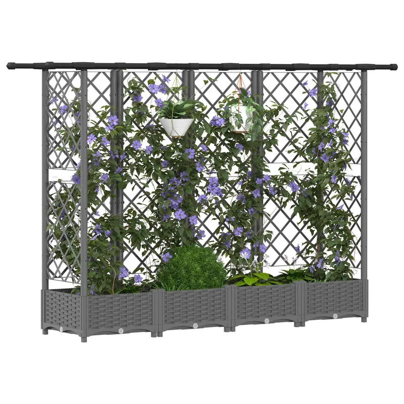Cama Elevada Con Trellis Y Techo Gris Claro 202,5 X 40 X 121 Cm