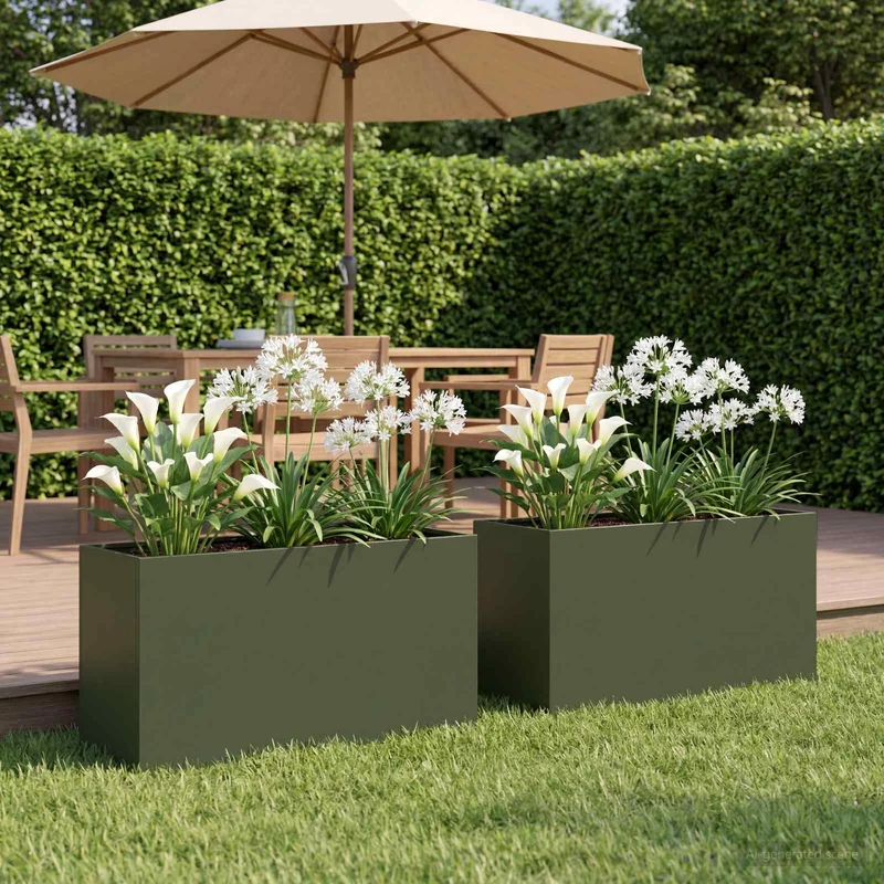 Macetero De Jardín 2 Uds. Verde Oliva 80 X 40 X 50 Cm