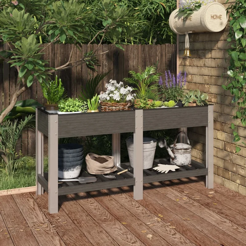 Arriate De Jardín Con Estante Wpc Gris 150x50x75 Cm