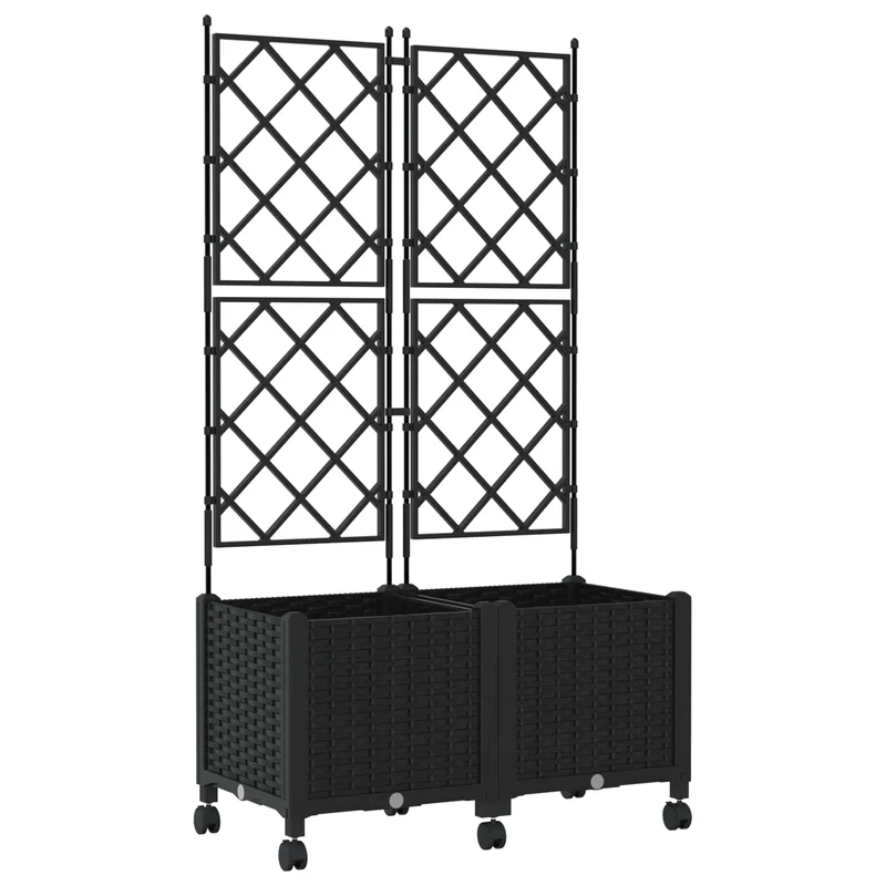 Jardinera Con Enrejado Y Ruedas 2 Uds. Negro 80 X 40 X 149 Cm