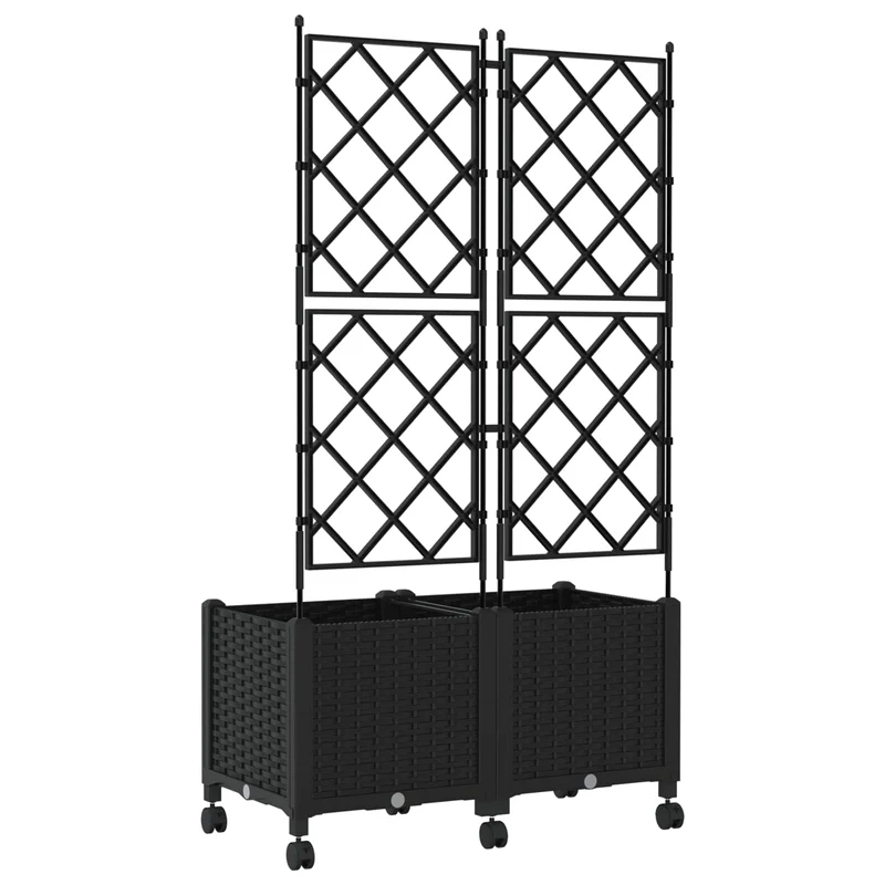 Jardinera Con Enrejado Y Ruedas 2 Uds. Negro 80 X 40 X 149 Cm