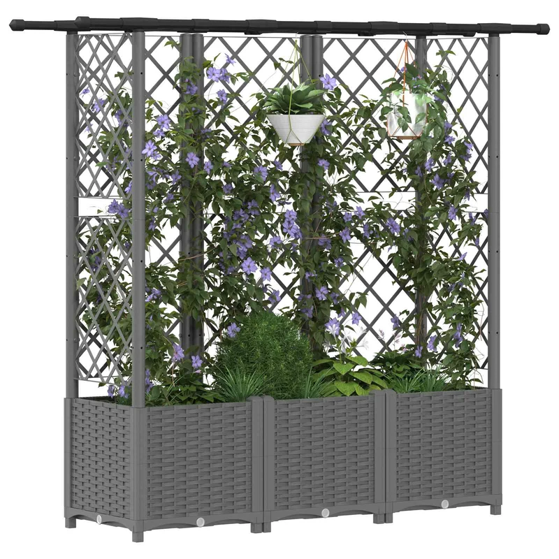 Cama Elevada Con Trellis Y Techo Gris Claro 163,5 X 40 X 136 Cm