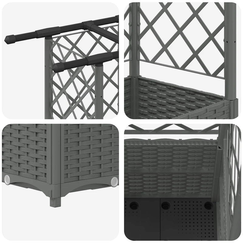 Cama Elevada Con Trellis Y Techo Gris Claro 163,5 X 40 X 136 Cm
