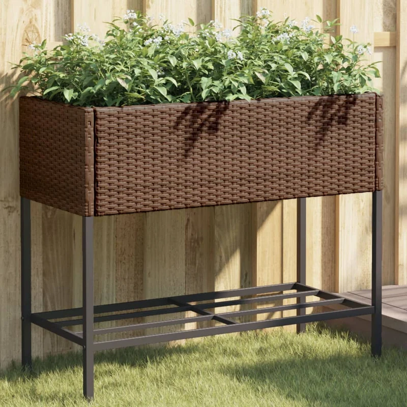 Jardinera Con Estante Ratán Sintético Marrón