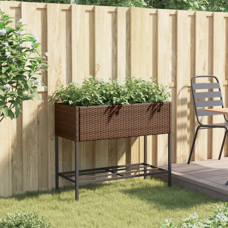 Jardinera Con Estante Ratán Sintético Marrón