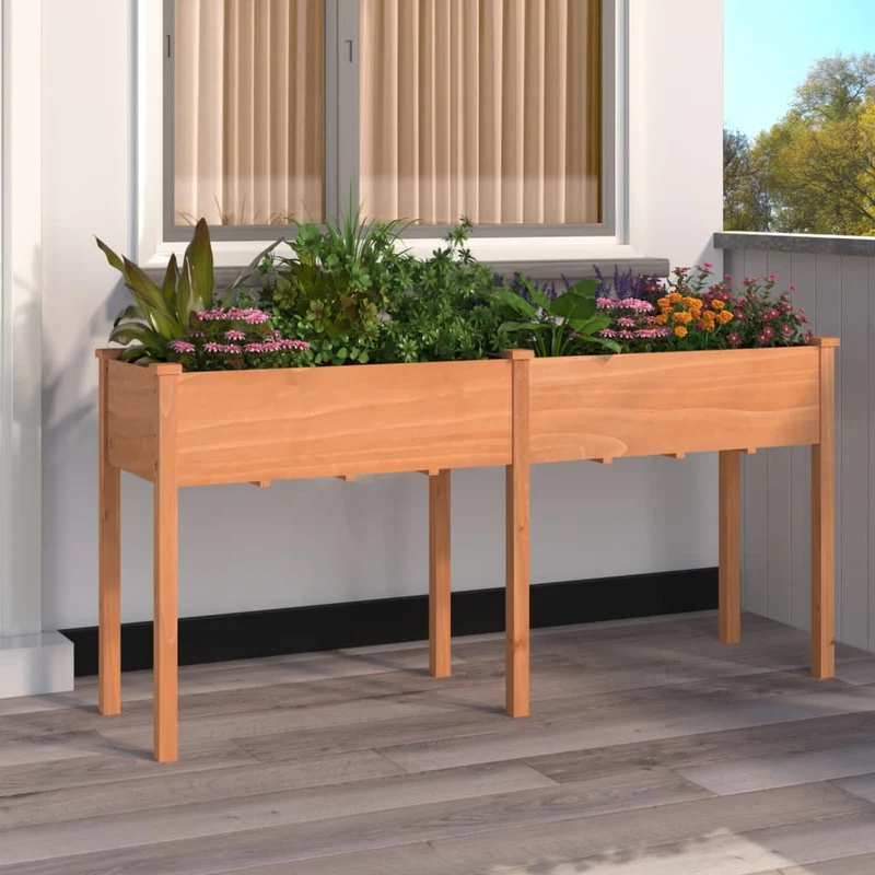 Jardinera Con Forro Madera Maciza De Abeto Marrón 161x45x76 Cm