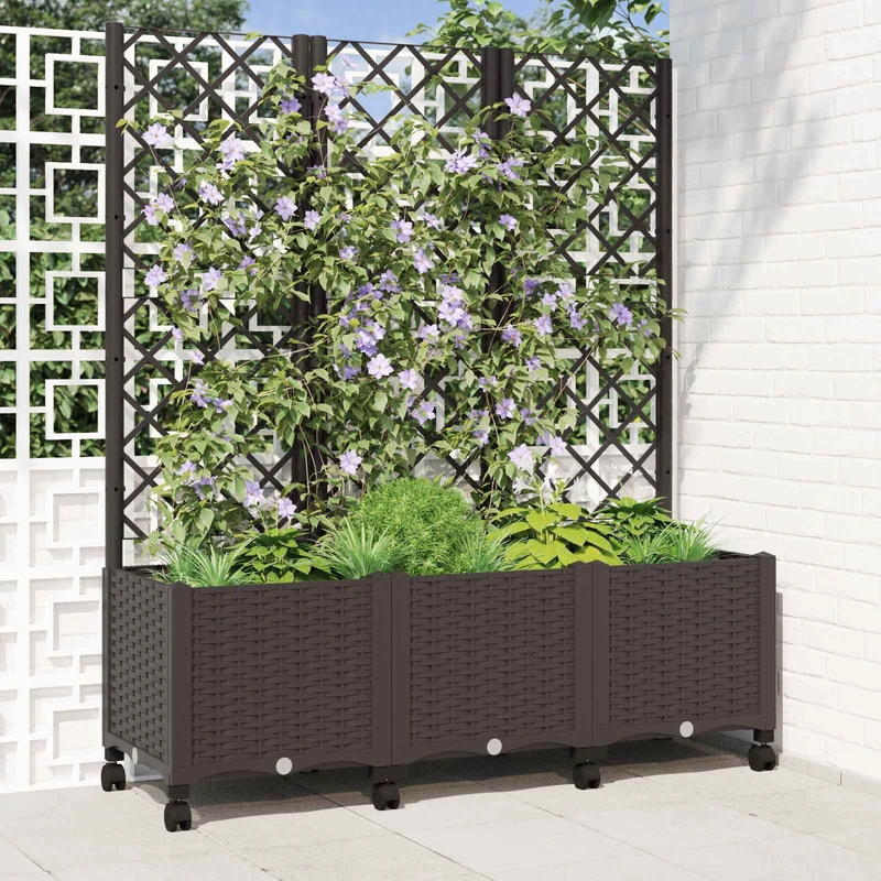 Jardinera Con Enrejado Y Ruedas Marrón 120 X 40 X 146 Cm Pp