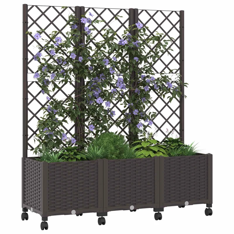 Jardinera Con Enrejado Y Ruedas Marrón 120 X 40 X 146 Cm Pp