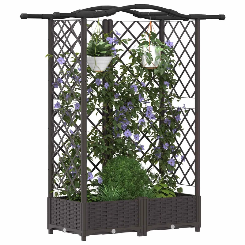 Cama Elevada Con Trellis Y Techo Marrón 124 X 40 X 123 Cm Pp