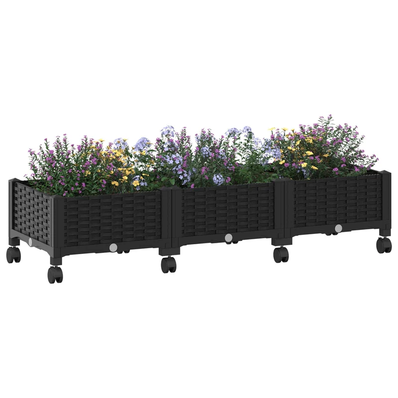 Macetero De Jardín Con Ruedas Negro 120 X 40 X 29 Cm Pp
