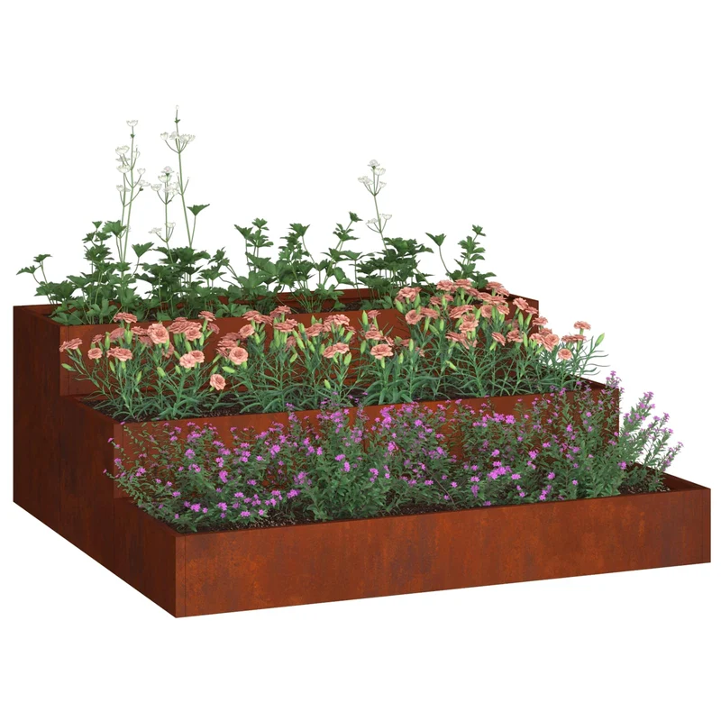 Macetero De Jardín Oxidado 90 X 90 X 35 Cm Acero Autopatinable