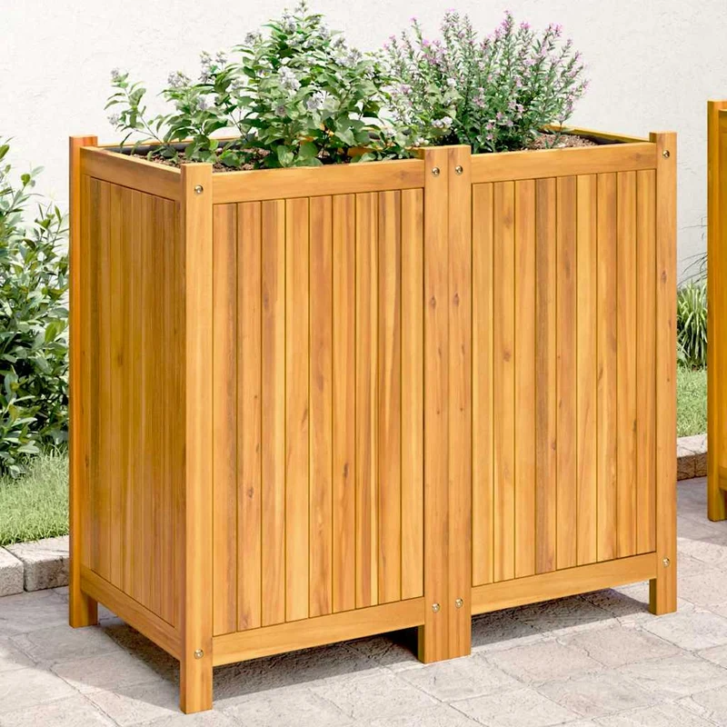 Jardinera Con Forro Madera Maciza De Acacia 84x42x75 Cm