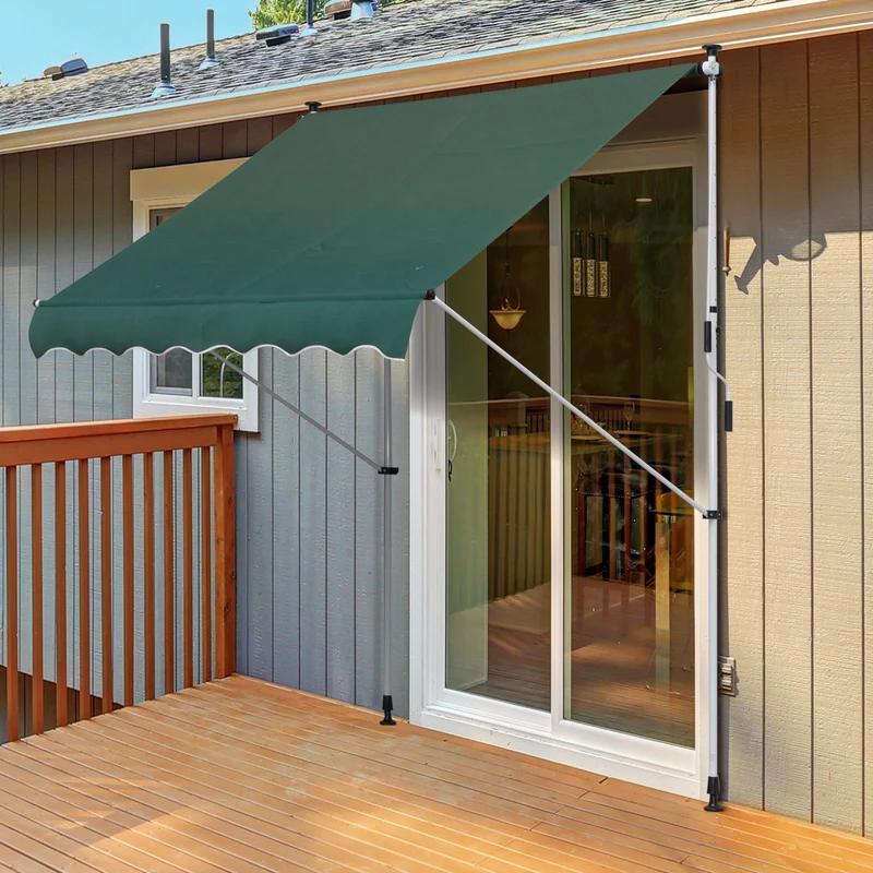Outsunny Toldo Manual Retráctil 2x1,5 m Toldo Exterior Terraza Enrollable Altura Ajustable con Manivela 170-280 cm Sin Taladro para Balcón Jardín Verde