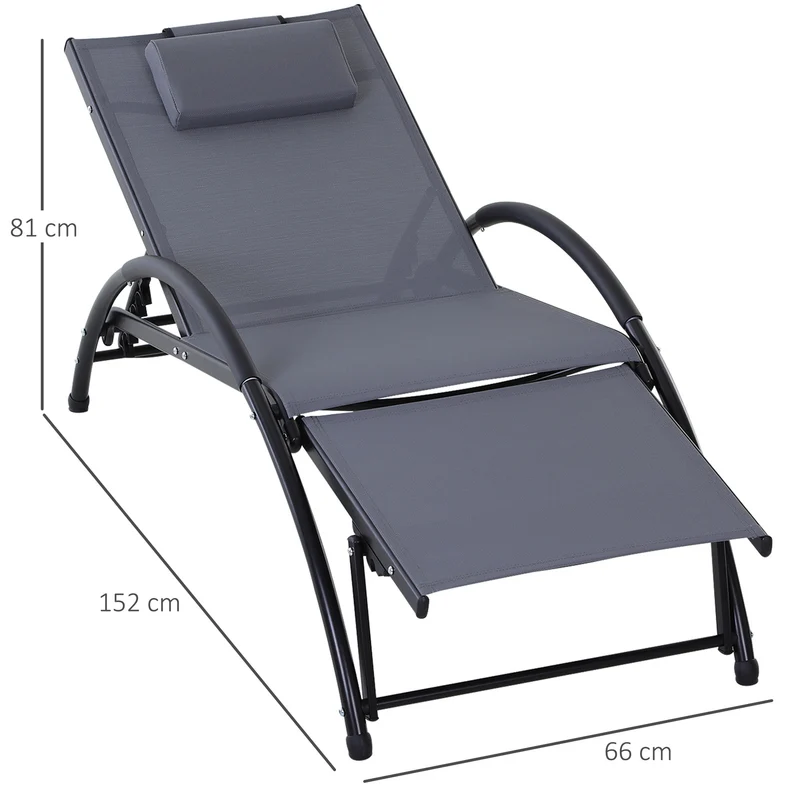 Outsunny Tumbona de Jardín Aluminio Reclinable con Respaldo Ajustable de 5 Niveles Reposapiés Regulable y Reposacabezas Extraíble para Terraza Balcón Exterior 66x152x81 cm Gris