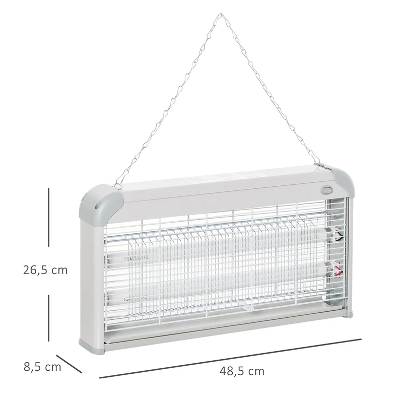 Outsunny Lámpara Antimosquitos Eléctrico 30W Mata Moscas Eléctrico Interior con Luz UV Efecto 60 m² para Jardín Terraza Patio 48,5x8,5x26,5 cm Gris