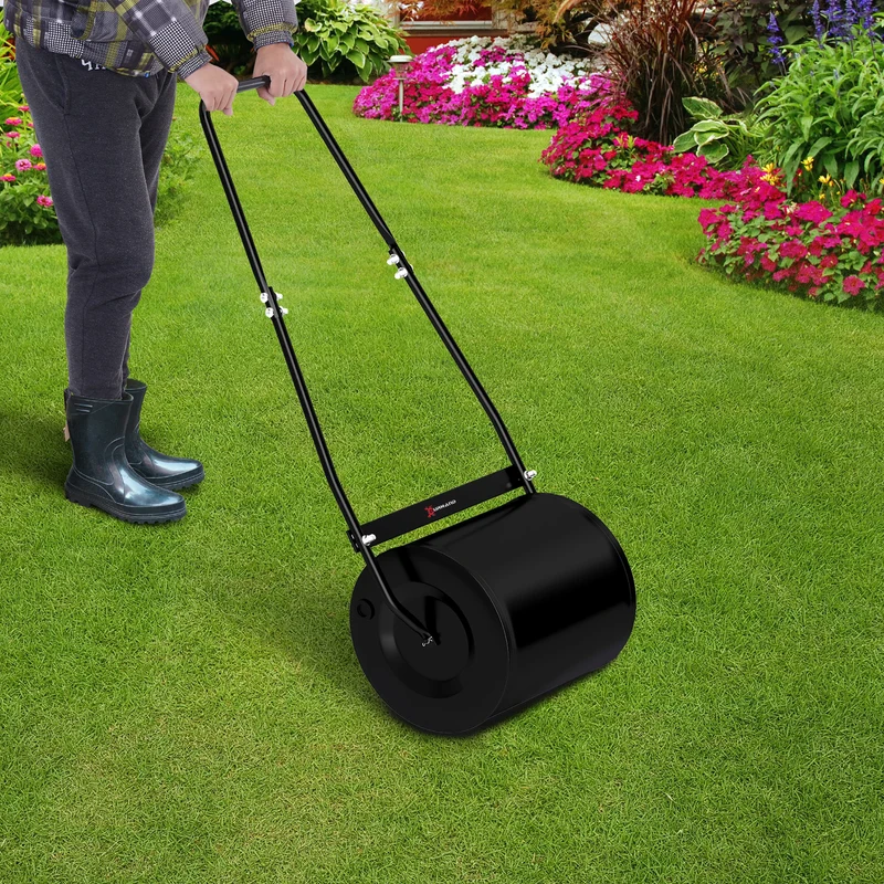 DURHAND Rodillo de Césped de Jardín Apisonadora de Césped de Acero 30L Llena de Agua o Arena Medida de Rodillo Φ32x40cm Asa Desmontable