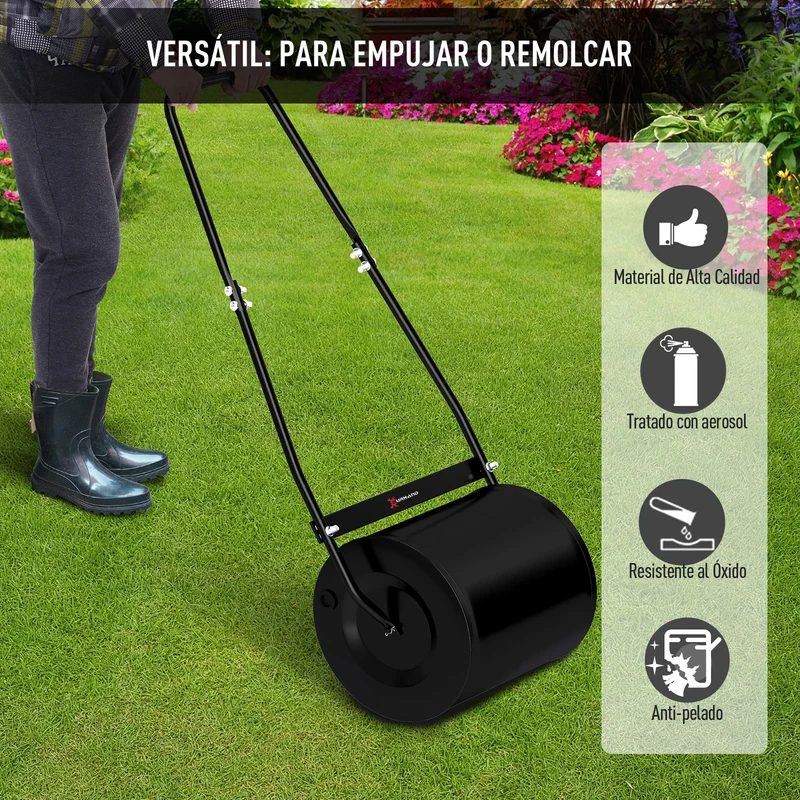 DURHAND Rodillo de Césped de Jardín Apisonadora de Césped de Acero 30L Llena de Agua o Arena Medida de Rodillo Φ32x40cm Asa Desmontable