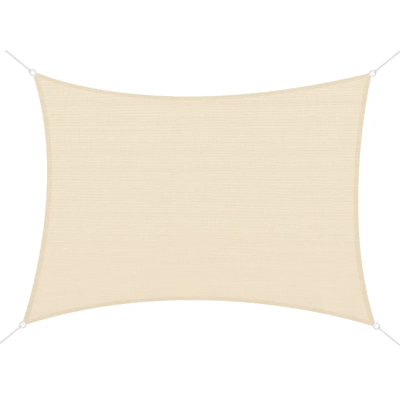 Outsunny Toldo Vela de Sombra Rectangular 4x6 m Toldo de Terraza con Anti-UV Anillo de Acero Inoxidable y Cuerdas de Nylon para Jardín Patio Crema