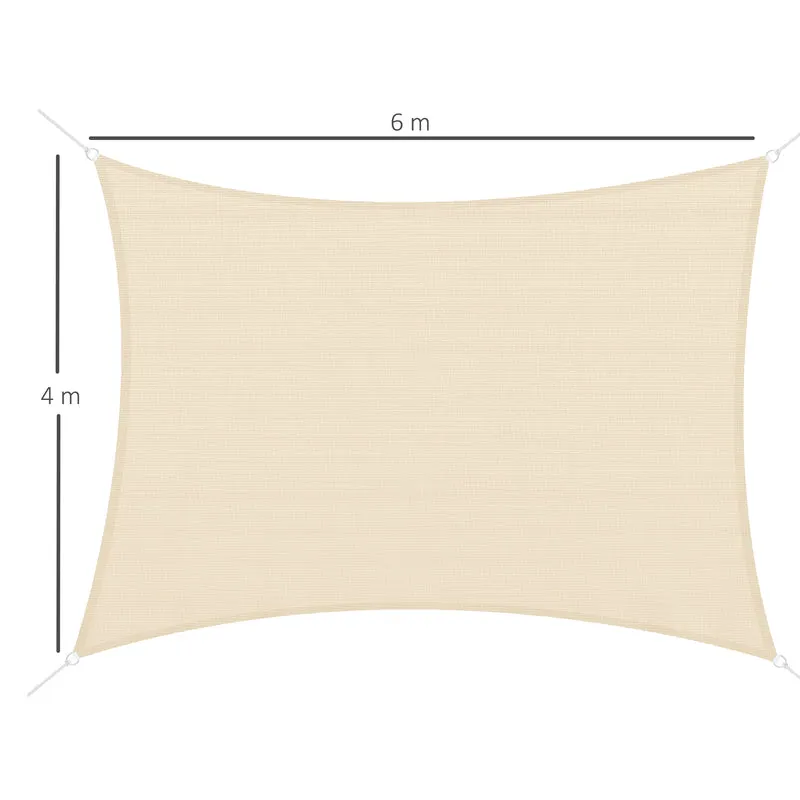 Outsunny Toldo Vela de Sombra Rectangular 4x6 m Toldo de Terraza con Anti-UV Anillo de Acero Inoxidable y Cuerdas de Nylon para Jardín Patio Crema
