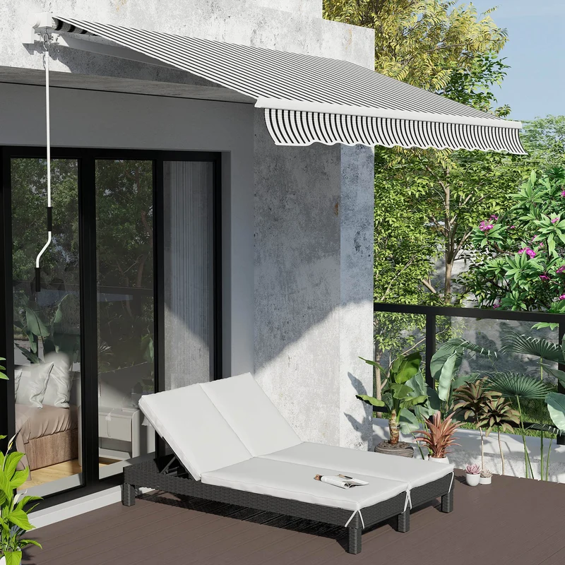 Outsunny Conjunto de Tumbona Exterior de Ratán 2 Plazas con Cojines Acolchados Resistente al Agua con Respaldo Regulable de 5 Niveles Soporta 220 kg 195x120x28 cm Negro