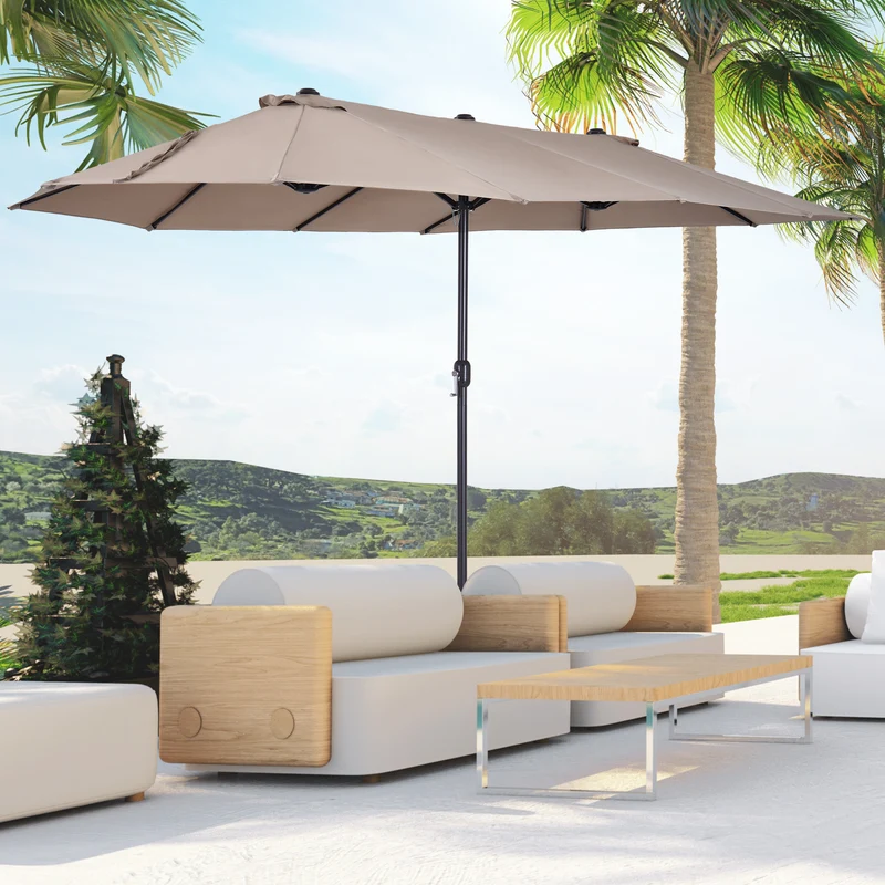 Outsunny Sombrilla Doble 4,55x2,65 m Sombrilla Terraza Exterior con Manivela Manual Resistente al Agua y Protección Solar Sombrilla Grande para Terraza Playa Piscina Café