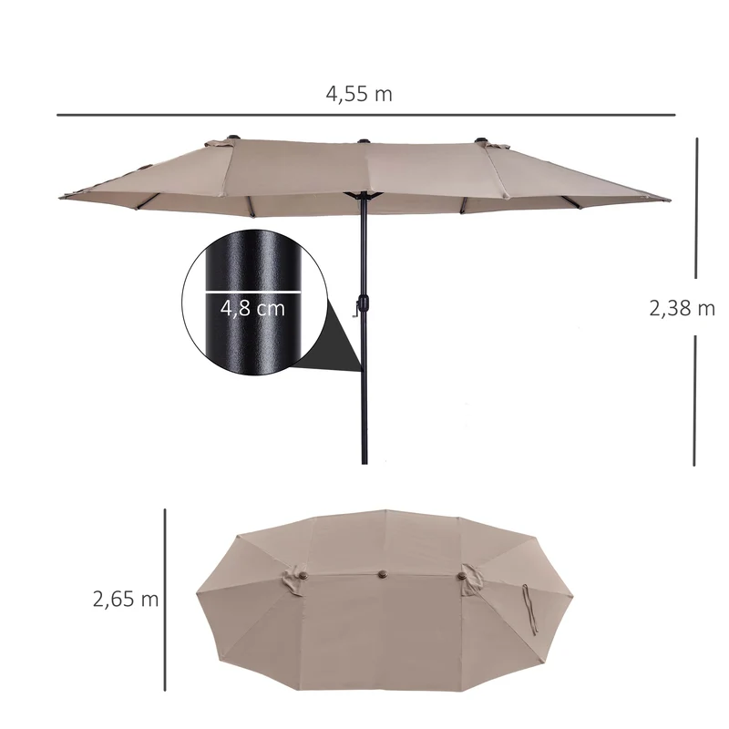 Outsunny Sombrilla Doble 4,55x2,65 m Sombrilla Terraza Exterior con Manivela Manual Resistente al Agua y Protección Solar Sombrilla Grande para Terraza Playa Piscina Café